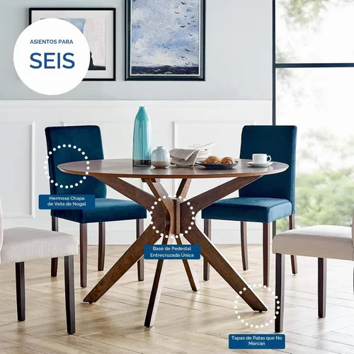 Vista 4 de Modway Crossroads - Mesa de comedor redonda de madera de 47 pulgadas, nogal