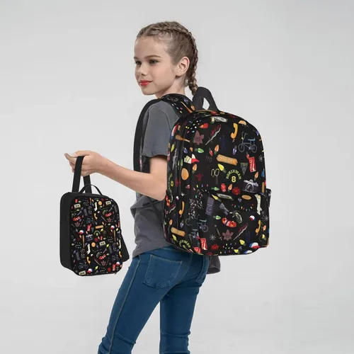 Vista 4 de Oiwizxi Mochila de dibujos animados de película con caja de almuerzo 3 para hombres y mujeres, A, Dibujos animados, deportes