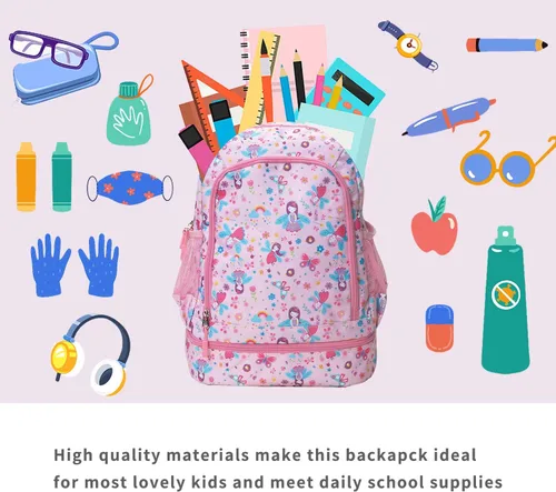 Vista 2 de Mochilas para niños y niñas, bonita mochila ligera para niños y niñas, mochila preescolar con bolsa de almuerzo aislada, Rosado, Personalizado