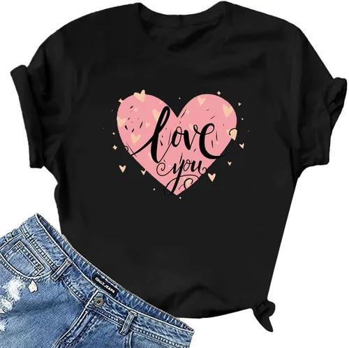 Vista 60 de Camisetas de manga corta con estampado de corazón para mujer, camisetas de ajuste regular, linda y divertida, ropa de regalo 2023