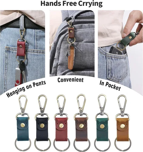 Vista 4 de Jack&Chris Llavero de cuero genuino, llavero pequeño para hombre y mujer, llavero para cinturón para hombre, JC307