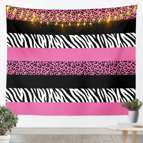 Vista 7 de Leopard Print Tapestry,Cheetah Zebra Skin Rustic Farmhouse Wall Tapestries,Girls Women Room Decor,Geometric Stripes Patchwork Chic Wall Leopard 10