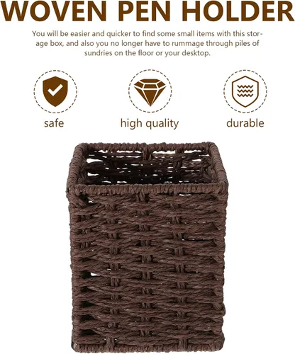 Vista 2 de Cabilock Cesta de mimbre resistente para escritorio, contenedor elegante para mesa de té, organizador de artículos diversos
