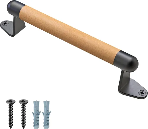 Vista 9 de SELEWARE Manija de madera para puertas correderas, 2 unidades, 9 pulgadas Soportes de plástico negro (paquete de 2)