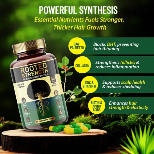 Vista 2 de Vitaminas para el crecimiento del cabello con fuerza raíz: vitaminas para el cabello para mujeres y hombres negros con bloqueador DHT y colágeno
