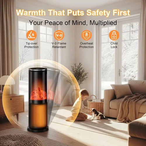 Vista 3 de Uthfy Calentador de espacio, 1500 W, eléctrico, portátil, de cerámica PTC, para uso en interiores, con termostato, control remoto, temporizador