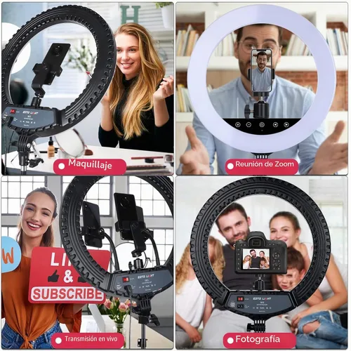Vista 7 de Anillo de luz LED de 18 pulgadas actualizado con soporte de trípode, anillo de luz para selfie con panel táctil para maquillaje, retrato, video