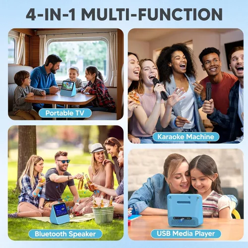 Vista 2 de Mini TV portátil de 7 pulgadas: pantalla táctil HD 1080P Smart TV portátil con sintonizador ATSC - Máquina de karaoke con Bluetooth - TV con batería