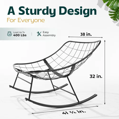 Vista 2 de Bme Mecedora de patio para exteriores e interiores, mecedora de metal con cojín grueso, cómoda y moderna silla mecedora para sala de estar, porche