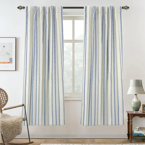 Vista 19 de DriftAway Cortinas opacas de mezcla de lino de granja de 90 pulgadas de largo para dormitorio, cortinas de lino con estampado de rayas verticales