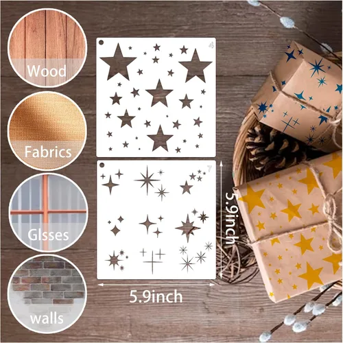 Vista 6 de 12 plantillas de estrellas brillantes con fondo de estrellas, plantillas de manualidades, plantillas de medios mixtos para pintar en manualidades