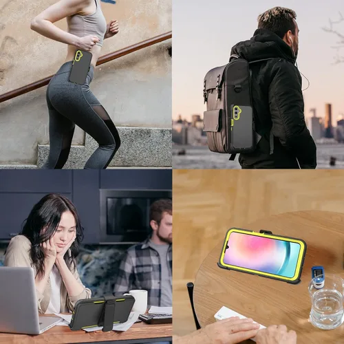 Vista 6 de Funda resistente para Samsung Galaxy A24 4G, con clip para cinturón y soporte, resistente, a prueba de golpes, funda protectora de cuerpo completo