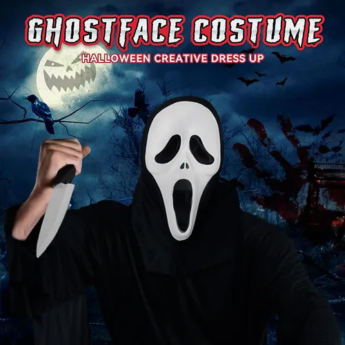 Vista 5 de Leajap Disfraz de fantasma de Halloween con máscara de grito fiesta de fantasma aterrador cosplay para adultos y niños