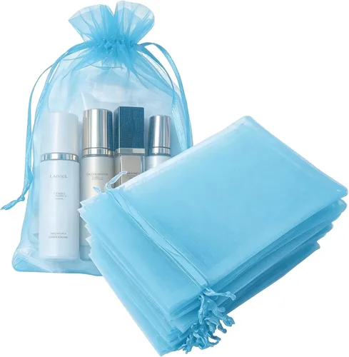 Vista 11 de Juego de 50 bolsas de organza de regalo con cordón azul aguamarina de 4 x 6 pulgadas para baby shower, Navidad, boda, recuerdos de fiesta, despedida