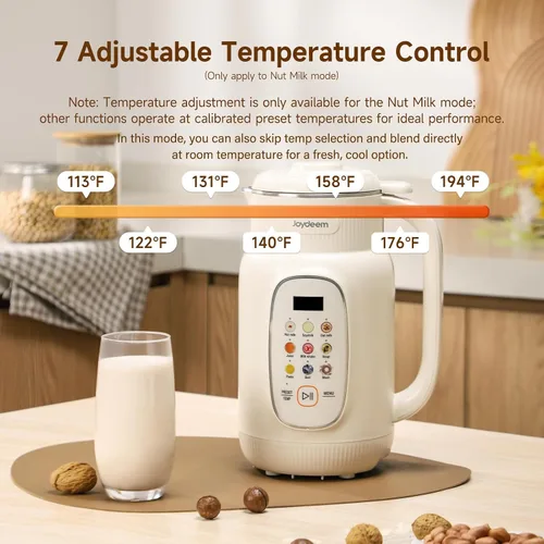 Vista 2 de Joydeem Máquina para fabricar leche de nueces, control de temperatura ajustable, 46oz almendra, soja, avena, licuadora de bebidas no lácteas a base