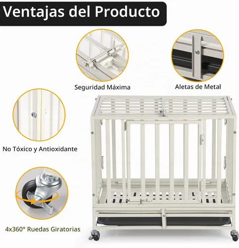 Vista 4 de Jaula de acero resistente de 24 pulgadas para perros con alta ansiedad, con cerraduras resistentes y bandeja extraíble, jaula para perros pequeños
