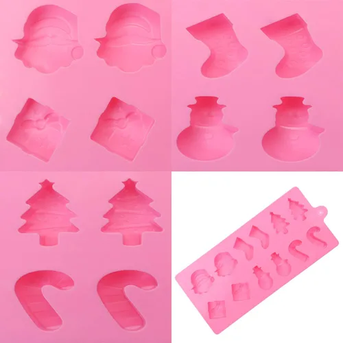 Vista 5 de Mini Skater Juego de 2 moldes de silicona de Navidad de 12 cavidades para hacer jabón, velas, dulces, chocolate y más (molde navideño rosa)