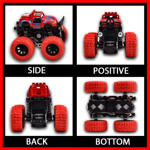 Vista 10 de Monster Trucks para niños, paquete de 4 vehículos de tracción para niños pequeños, rotación de 360°, 4 ruedas, autos de fricción duraderos, juguetes