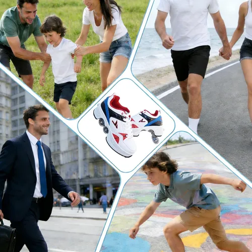 Vista 5 de Tenis unisex 2 en 1 para patinaje con ruedas retráctiles de doble fila de 4 ruedas para niños, adultos, hombres y mujeres, para interiores