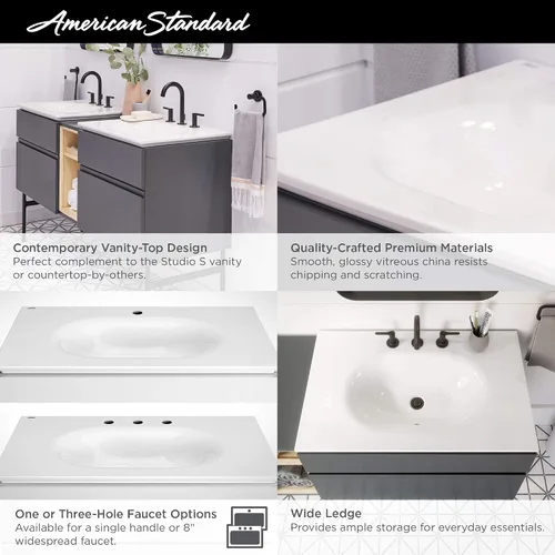 Vista 3 de American Standard 1297008.020 Studio S 24 - Fregadero de tocador - Centro de 8 pulgadas, color blanco