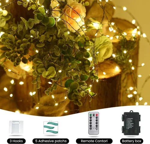 Vista 2 de Dailyart - Cadena de luces LED de 6 pies con 120 microestrellas, funciona con pilas, impermeable, alambre de cobre verde oscuro, para guirnalda