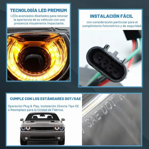 Vista 5 de Conjunto de faros delanteros VLAND Compatible con Dodge Challenger 2008-2014 3ra Gen Cupé, Normal