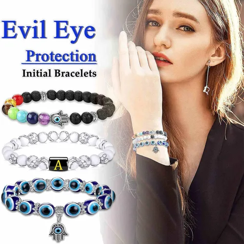 Vista 3 de PANSHI Evil Eye Beaded Bracelets for Women Chakra Stone Crystal Initial Bracelets