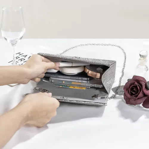 Vista 6 de GEGELE Bolsas de noche brillantes para mujer, bolso de mano con diamantes de imitación para fiesta, graduación, boda