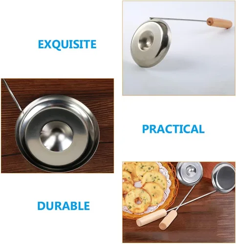 Vista 2 de Zerodeko Cuchara de freír colador cuchara de acero inoxidable mango de madera hogar cocina snack molde herramienta estilo aleatorio