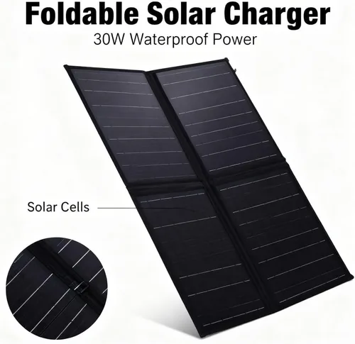 Vista 2 de Cargador de panel solar, 30 W 18 V PET plegable 14 x 22.6 pulgadas - Cargador solar con diseño duradero, paquete de energía ultra portátil