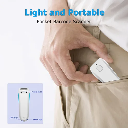 Vista 5 de NETUM Mini escáner de código de barras QR inalámbrico actualizado, 3 en 1 Bluetooth portátil de bolsillo pequeño 1D 2D lector de códigos de barras