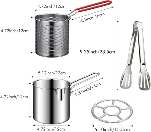 Vista 2 de Olla de acero inoxidable 304 con canasta, freidora con tapa de estufa con mango de fácil agarre, olla multifuncional de gran capacidad para freír