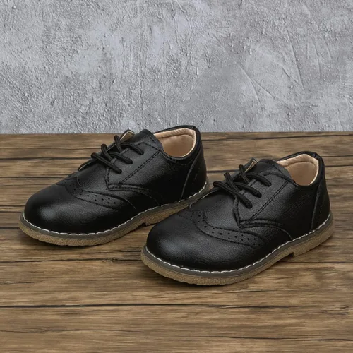 Vista 6 de Meckior Zapatos de vestir para niños y niñas pequeños, zapatos Oxford para boda, iglesia, zapatos de vestir de piel sintética, con cordones