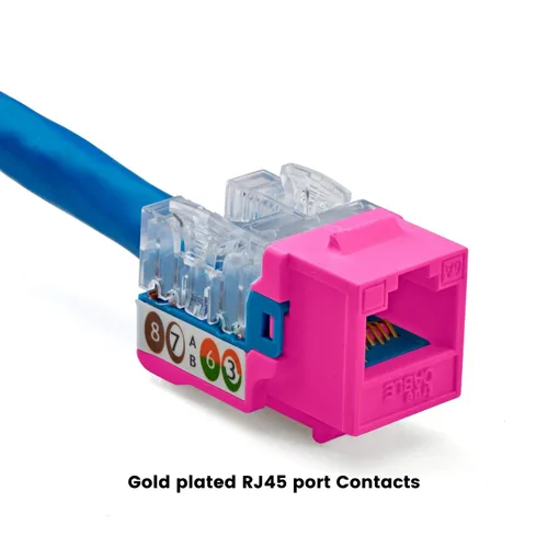 Vista 98 de TRUE CABLE Conector Keystone Cat5e, sin blindaje (UTP), perforado de 90 grados, PoE++ (4PPoE) 100W, certificación UL, verificado ETL, certificado