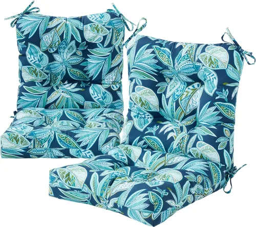 Vista 75 de Cojines para silla de exterior con bisagras, diseño de una sola pieza, cojín reversible para asiento y respaldo de patio con lazos, tela de Aloha