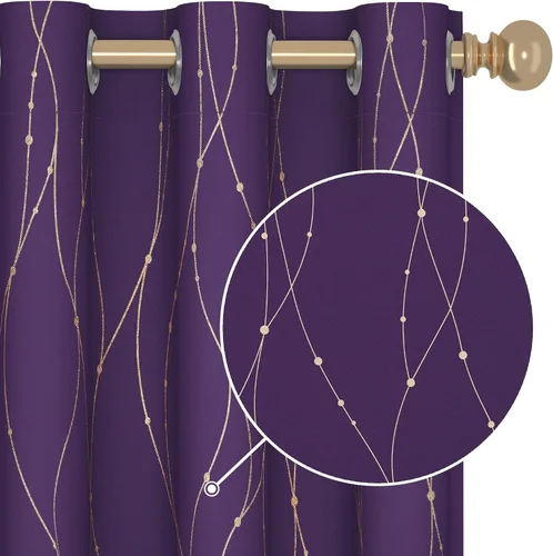 Vista 22 de Deconovo - Cortinas opacas con diseño dorado estampado y ojales, negro, de 42 pulgadas de ancho x 45 pulgadas de largo