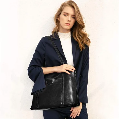 Vista 2 de S-ZONE Bolso de mano de cuero genuino con asa superior para mujer bolso de hombro de gran capacidad