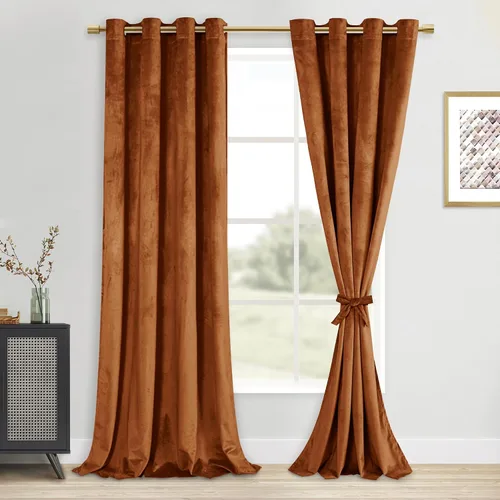 Vista 30 de DWCN - Juego de 2 paneles de cortina de terciopelo con ojales negros, tratamiento de ventanas con aislamiento térmico, apilables, decoración moderna