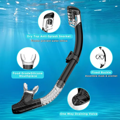 Vista 5 de Equipo de esnórquel para adultos, esnórquel seco, juego de máscara para adultos, máscara de buceo, equipo de buceo, gafas de natación con cubierta