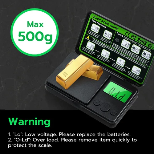 Vista 4 de Mcbazel Digital Pocket Gram Scale 500g x 0.01g High Precision Mini Kitchen Scale with LCD Display for Food, Jewelry, Coin, Coffee, Grains, Powder