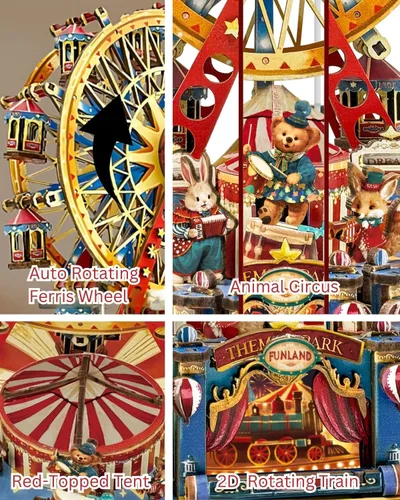 Vista 2 de Kits de Modelos Musicales de Ruedas de la Fortuna con Tema de Circo, Kit de Casa en Miniatura DIY con Luz, Kit de Casa de Muñecas, Rompecabezas 3D