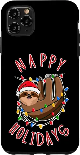 Vista 10 de iPhone 15 Plus Nappy Holidays! Divertido perezoso enredado en la caja de luces de Navidad
