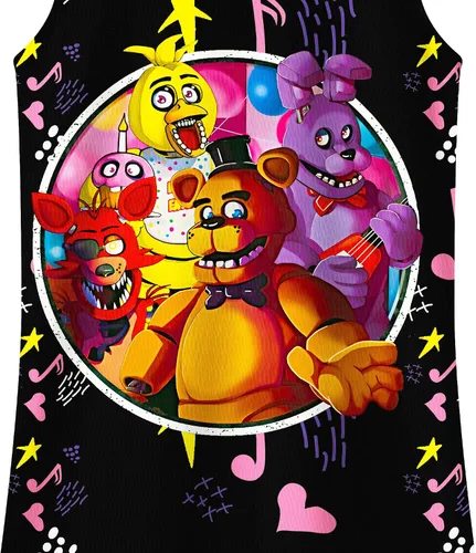 Vista 5 de WFelcia Vestido Fnaf para niñas pequeñas, Freddy Midnight Horror Game Movie Kids Home Wear Cumpleaños Fiesta Regalo