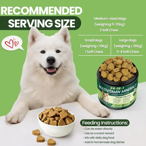 Vista 6 de Vitaminas y suplementos 24 en 1 para perros, multivitamínico masticable con condroitina, probióticos Omega-3, glucosamina para perros, pelaje