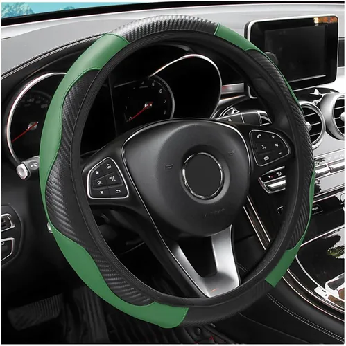 Vista 15 de Funda universal de microfibra para volante de automóvil, de piel sintética, elástica, 15 pulgadas, costuras de color, antideslizante, protector