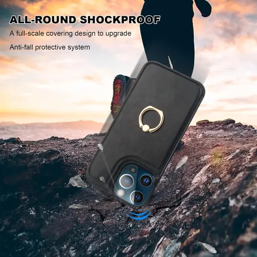 Vista 7 de ONETOP Funda tipo cartera para iPhone 13 Pro Max con soporte para tarjetas, anillo de rotación de 360°, función atril, bloqueo RFID, piel sintética