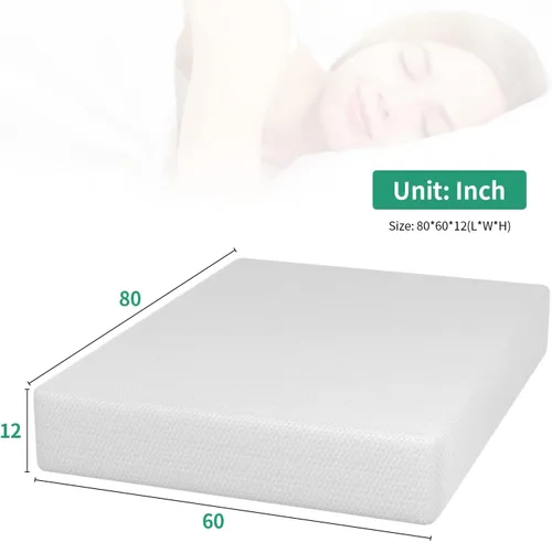 Vista 2 de PayLessHere Bed-in-a-Box - Colchón de espuma viscoelástica de té verde de 12 pulgadas, colchón de firmeza media transpirable certificado CertiPUR-US