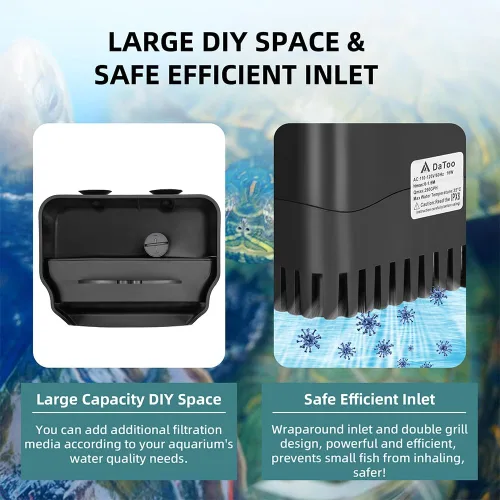 Vista 5 de DaToo Filtro de tanque de tortuga, filtro de acuario de potencia interna, biofiltración de bajo nivel de agua, filtro de tanque de peces grande