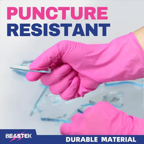 Vista 4 de Beastek Nitrile Disposable Exam Gloves, 4Mil 100Ct Powder-Free Latex-Free Food-Safe for Cooking Medical Esthetician, Hot Pink