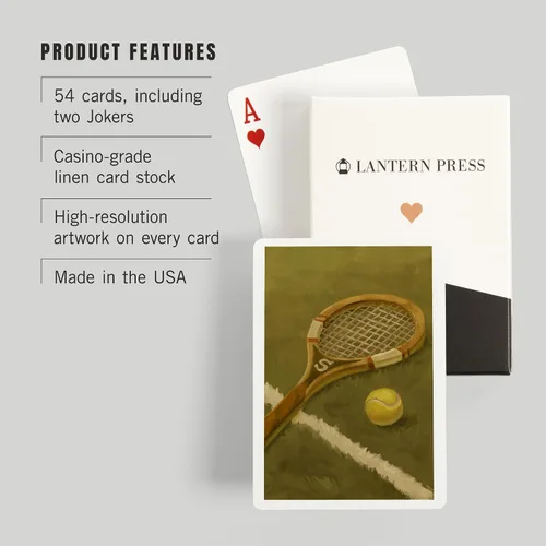Vista 3 de Lantern Press Raqueta de tenis, pintura al óleo (52 cartas de juego, baraja de cartas de tamaño póker con comodines)